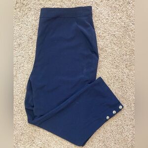 Chicos NWOT Navy Nylon feel sport pants w/ silver snaps at ankles,great pockets